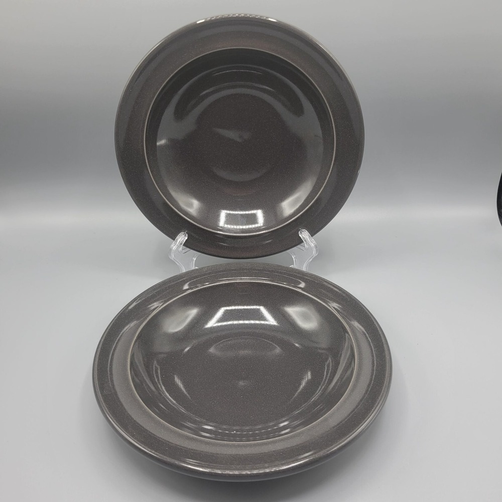 Emile Henry France Soup Salad Bowls Set Of 2 Charcoal/Brown? 8.75" Round Ceramic